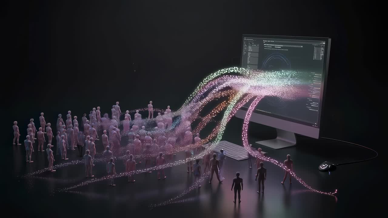 Data visualization experience in a modern workspace showcasing crowd analytics and technology integration