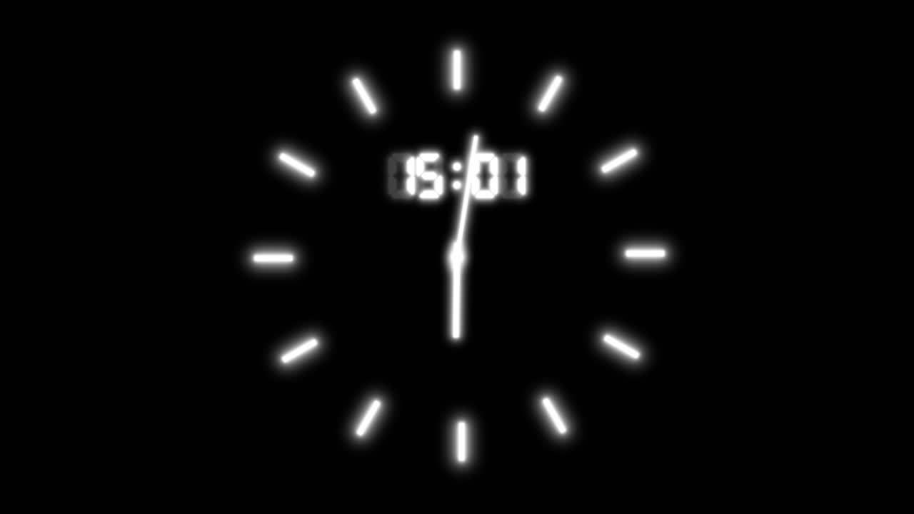 Countdown timer spinning clock one minute timer animation isolated on black background