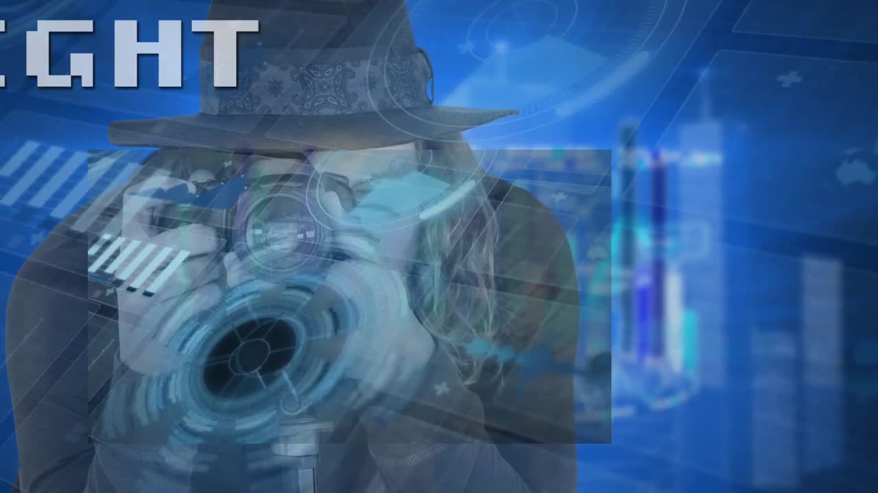 animación de la lucha por el fotógrafo caucásico y diversos datos en pantallas digitales.