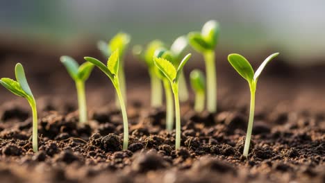 young plant sprouts growing in soil