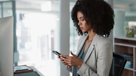 phone, networking and businesswoman in the office