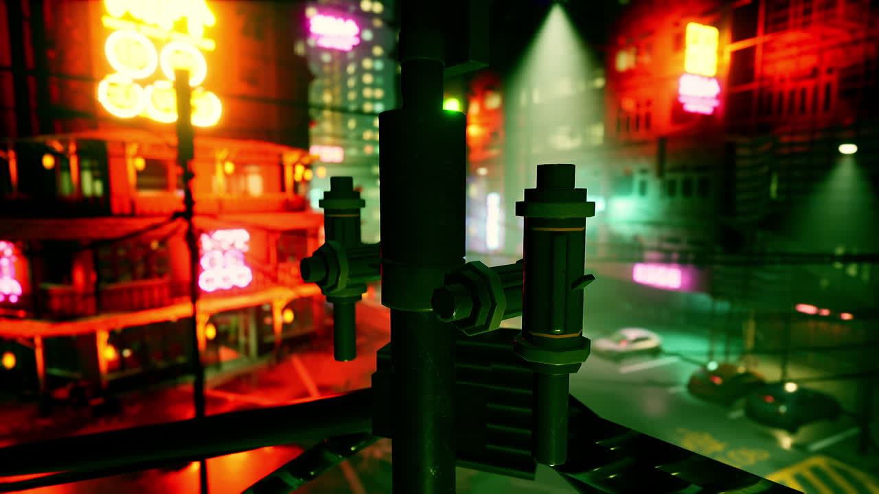 밤에 사이버 펑크 도시