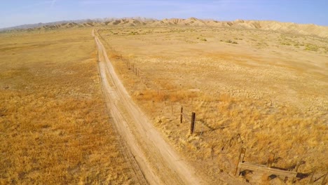 an aerial over a lonely road in the desert of the carrizo plain california