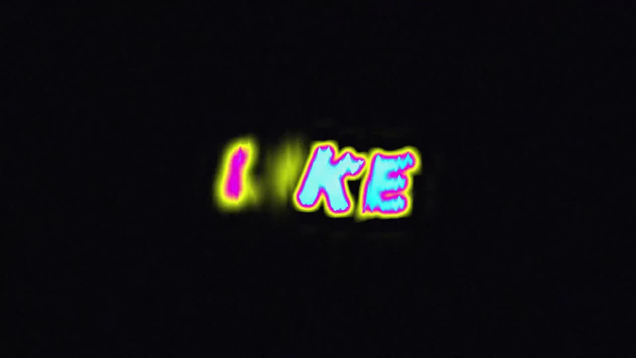 Animated Glitch Text 'LIKE' with Colorful Distortion