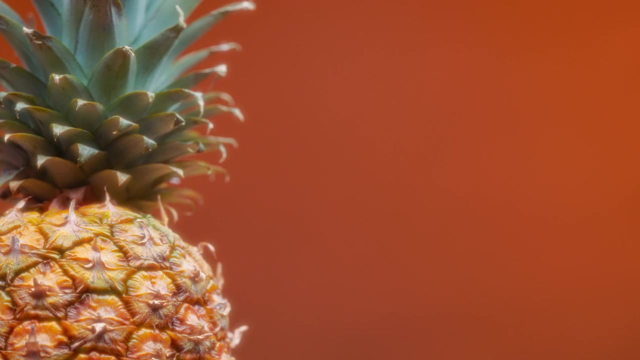 Rotating fresh pineapple on orange background