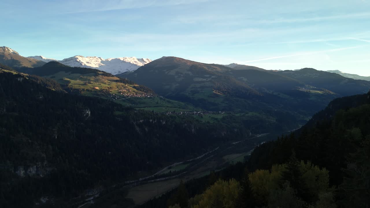 Nature Switzerland alpine aerial drone landscape view of mountains tree forest