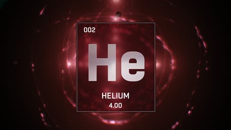 helium as element 2 of the periodic table 3d animation on red background