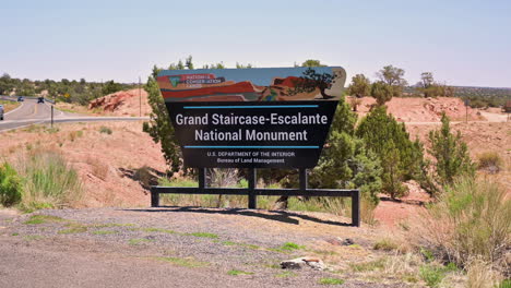 grand staircase-escalante national monument sign at the entrance in utah, usa