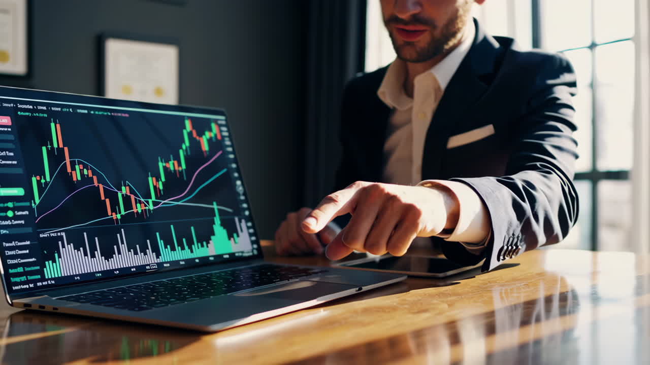 hombre de negocios analizando datos del mercado de valores