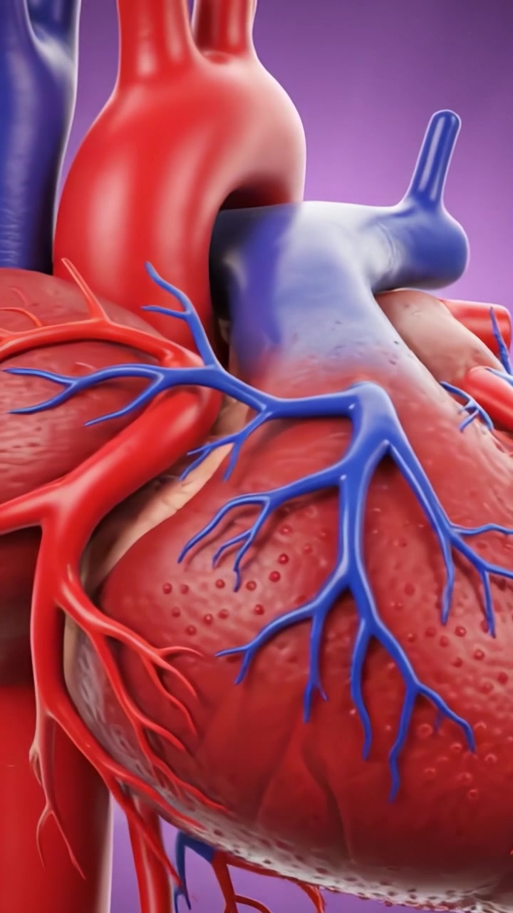 Detailed Anatomical Representation of the Human Heart Showing Vascular Structures and Organs, Illustrating Circulatory Functions in a Vivid and Educational Visual Format.