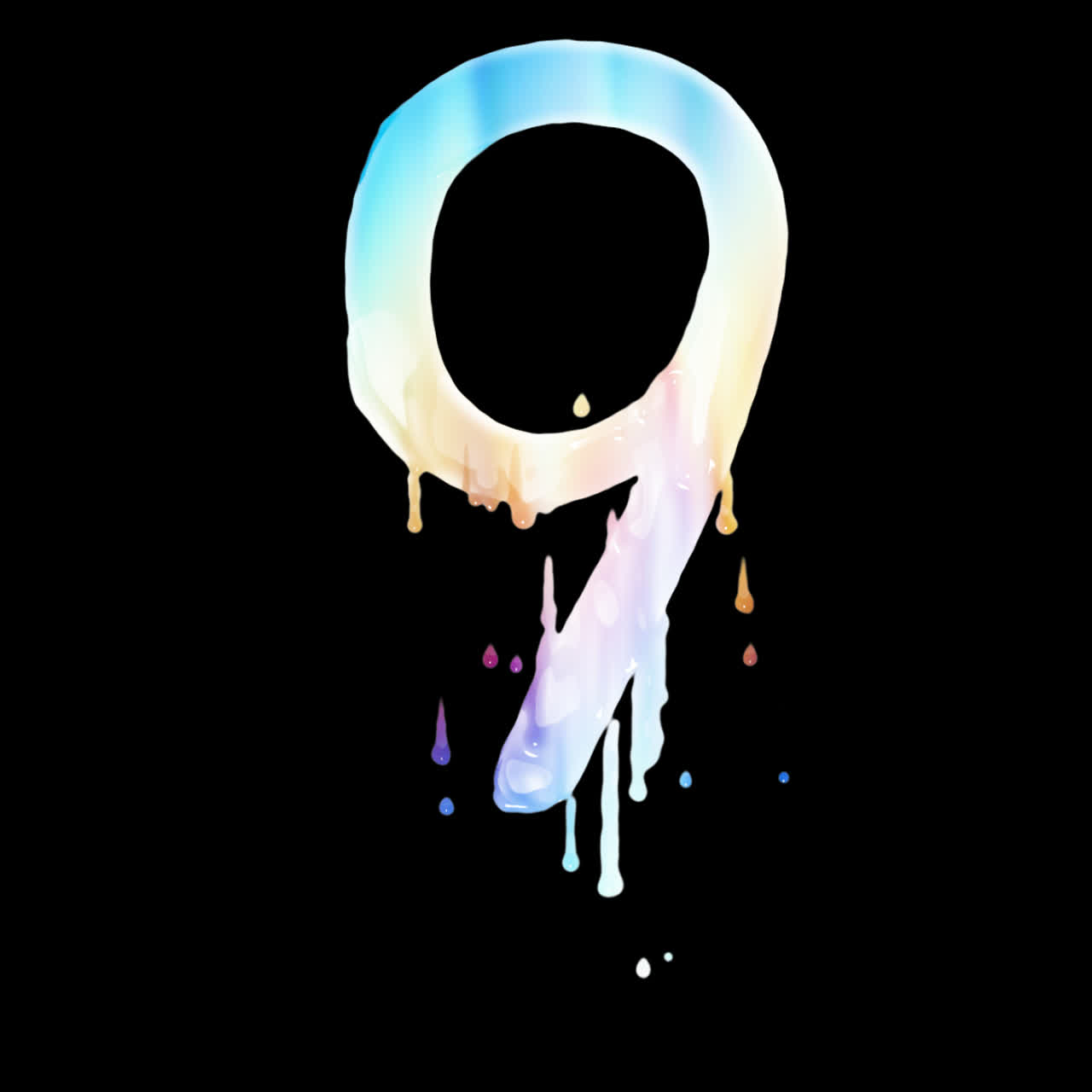 Melting Iridescent Number 9 with Dripping Paint Effect