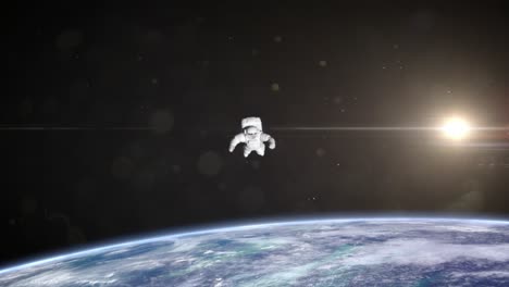 Astronaut-Floating-in-Space,-Looking-at-Earth---3D-Animation,-4K