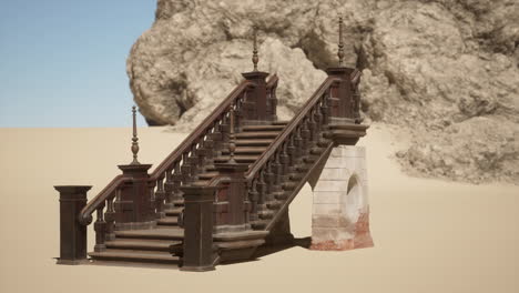 grand old wooden staircase in a desert