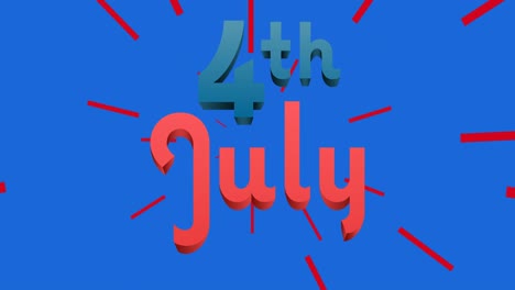 animation of 4th of july text on american flag colours on blue background