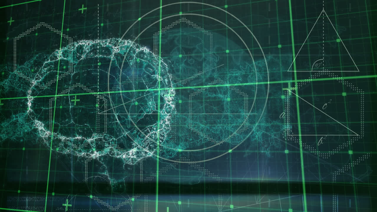 Animation of human brain over green grid