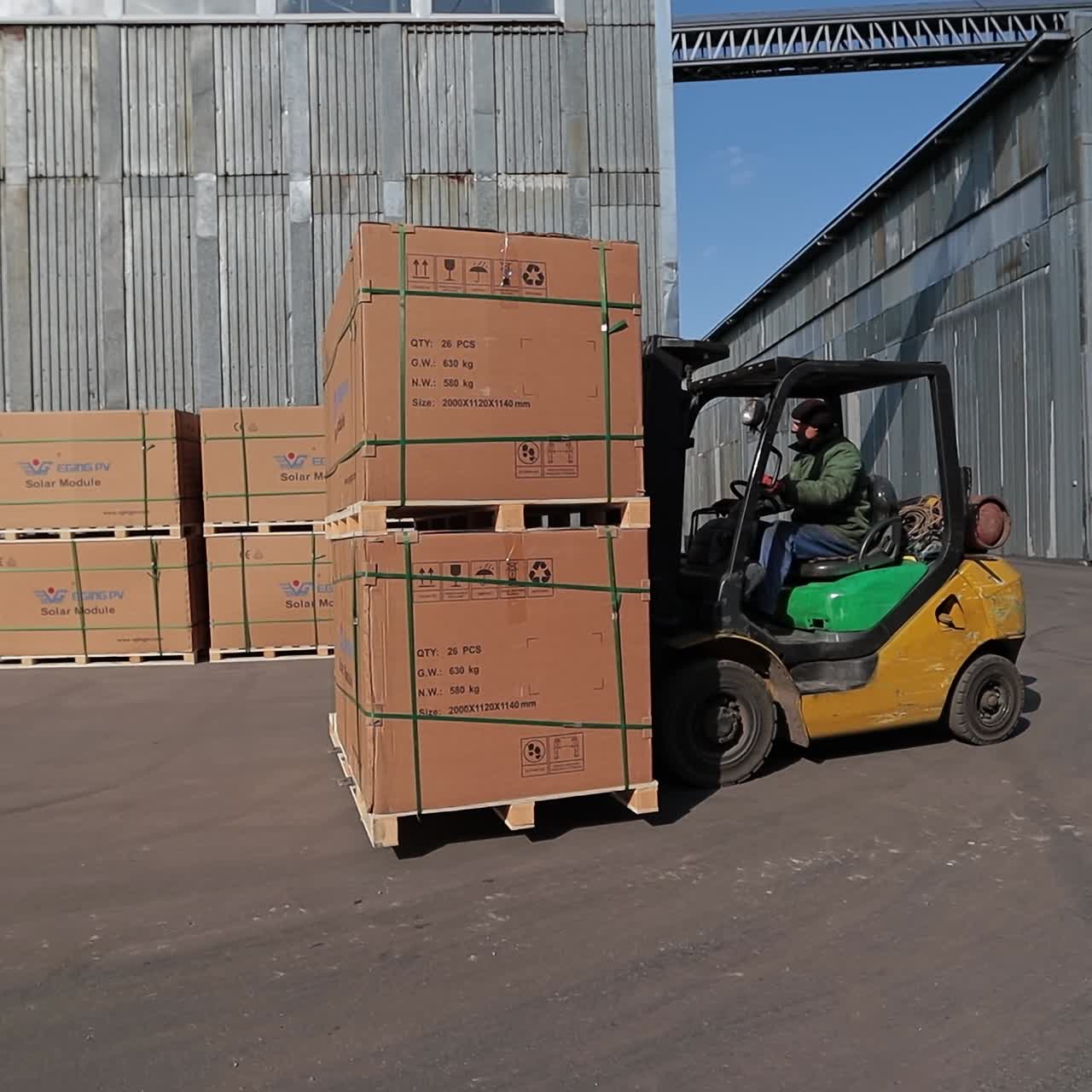 Industrial storage forklift distribution. Loader working on the factory