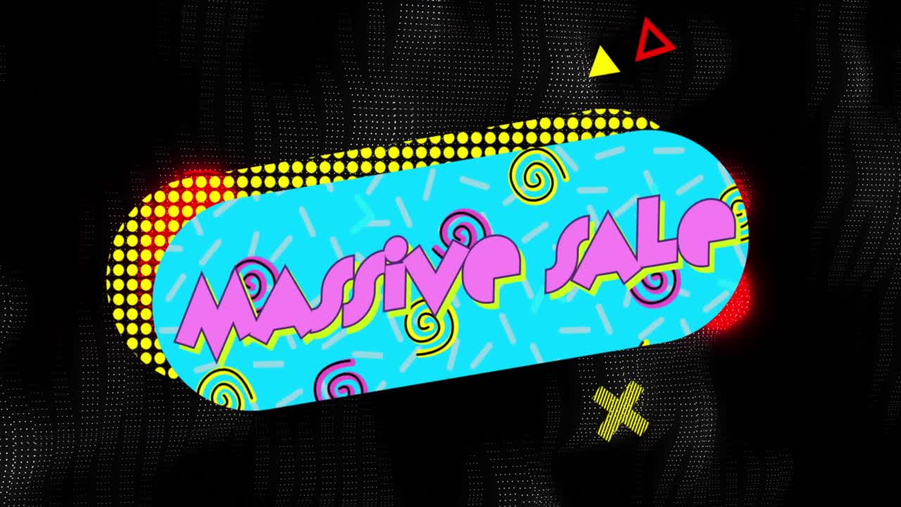 기하학적 모양, 파란색 공간 및 검은색 배경에 대한 대규모 판매의 애니메이션