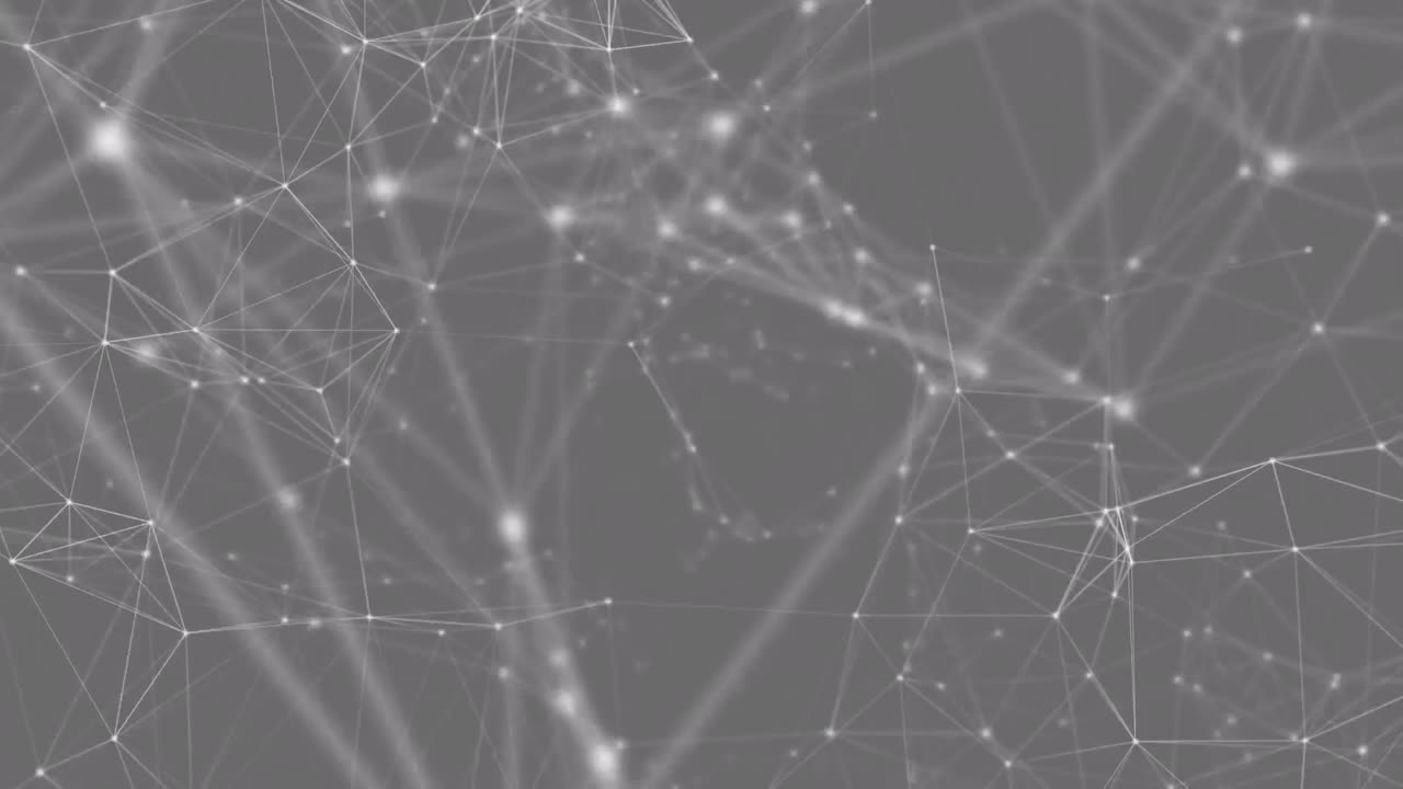 Animation of network of connections with glowing spots on grey background