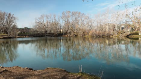 un estanque tranquilo por la mañana en la primavera en montana