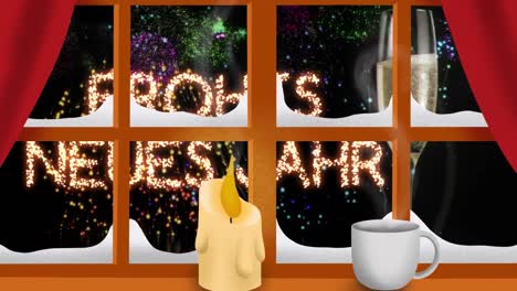 animation of new years eve seen through window