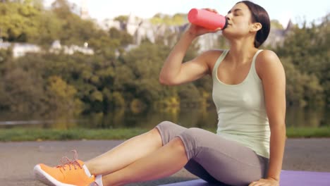 Pretty-brunette-exercising-in-park