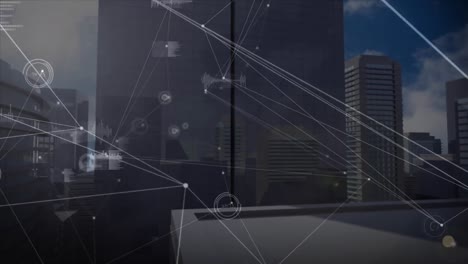 animation of network of connections over cityscape