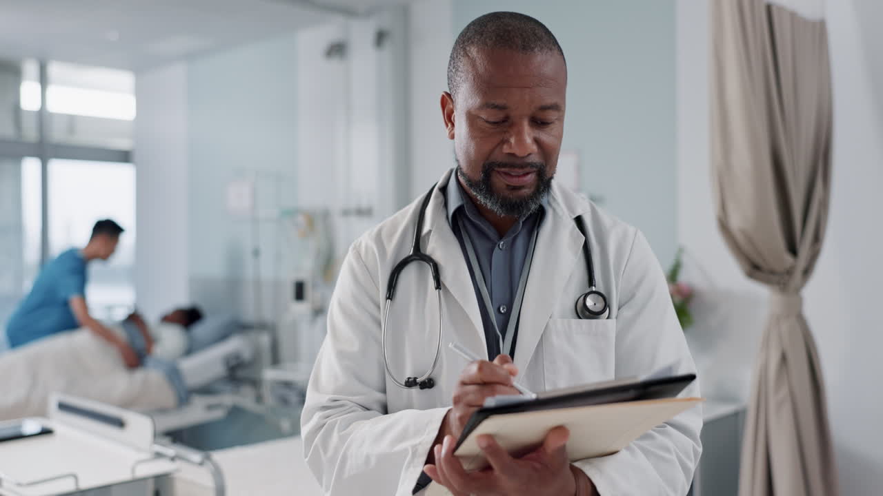 Internet, black man and doctor with a tablet