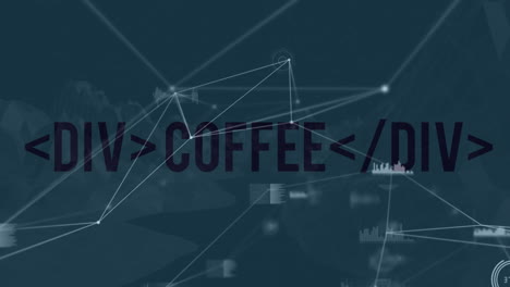 animation of networks of connections with data processing over spinning mountains