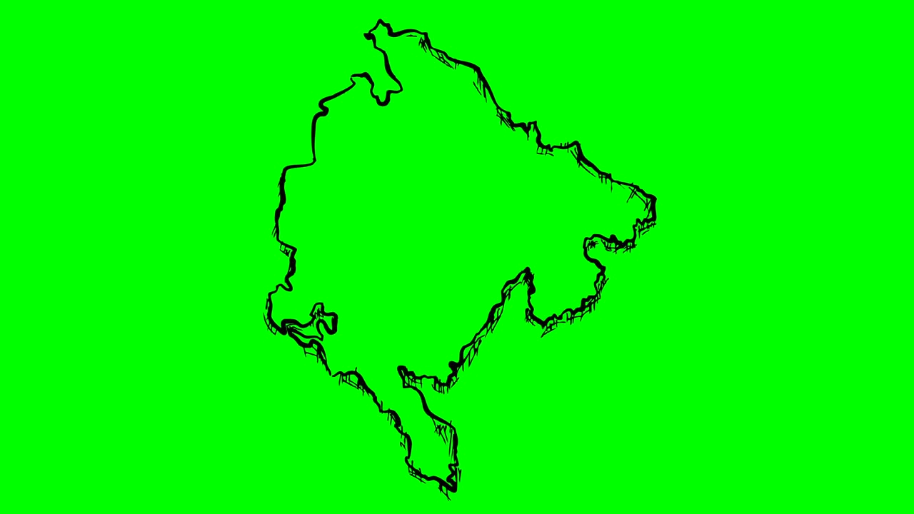 몬테네그로 그림 윤 지도 녹색 화면 고립 화이트 보드