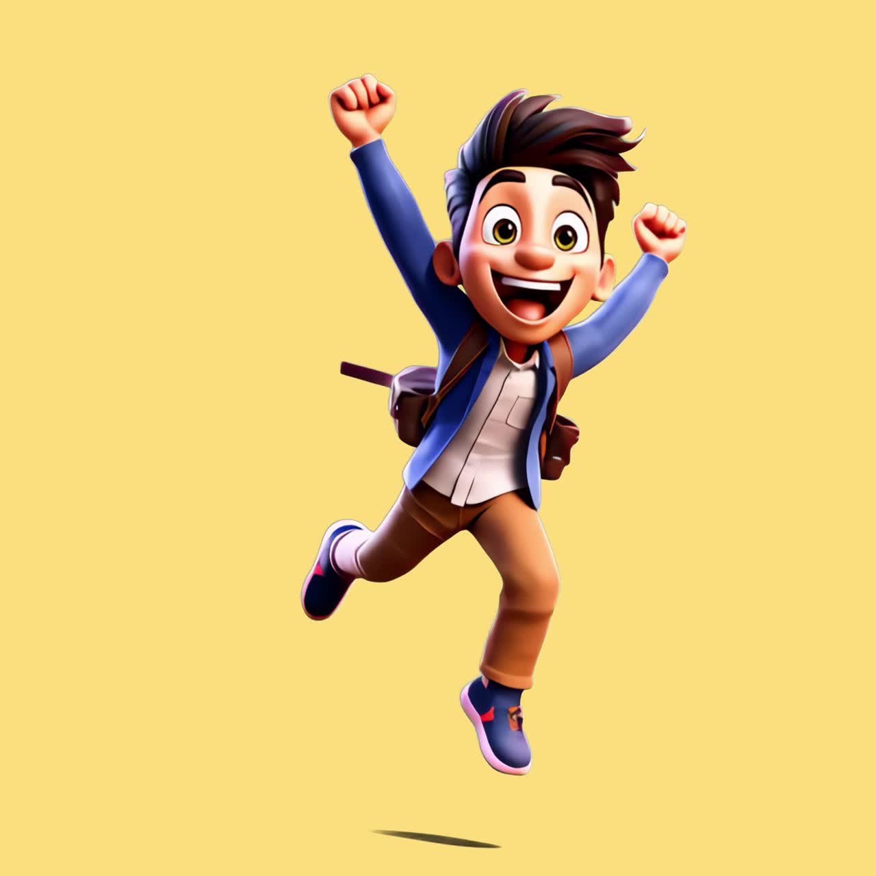 Joyful animated character jumping animation isolated asset, transparent 4K video, alpha channel