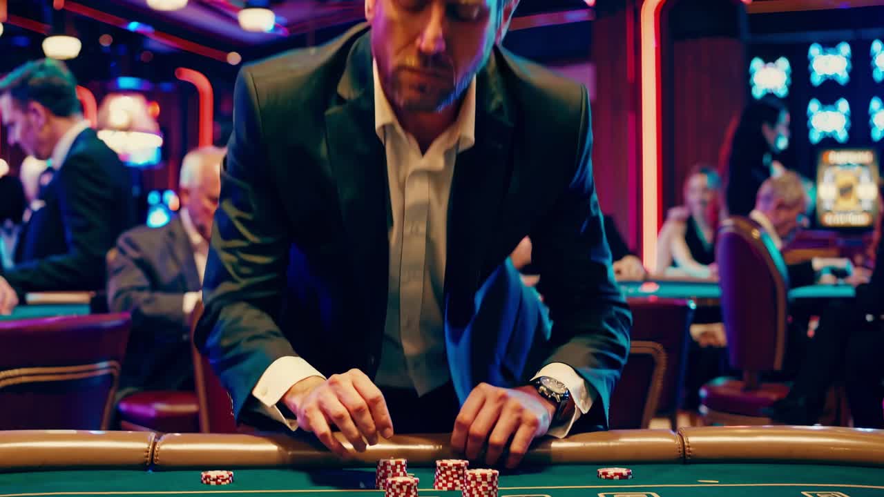 Hombre jugando al póquer en un casino