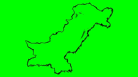 mapa del contorno de dibujo de pakistán en pantalla verde tablero blanco aislado