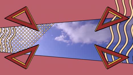 animation of network of retro shapes moving over sky