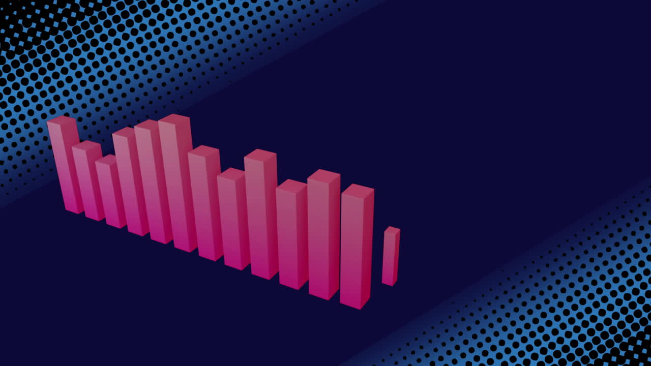 Animation of 3d bar graph with dots against black background