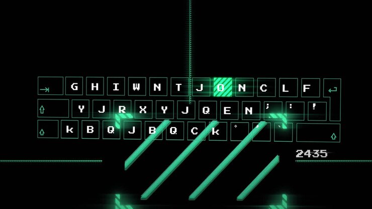 Animation of digital data processing over dark background