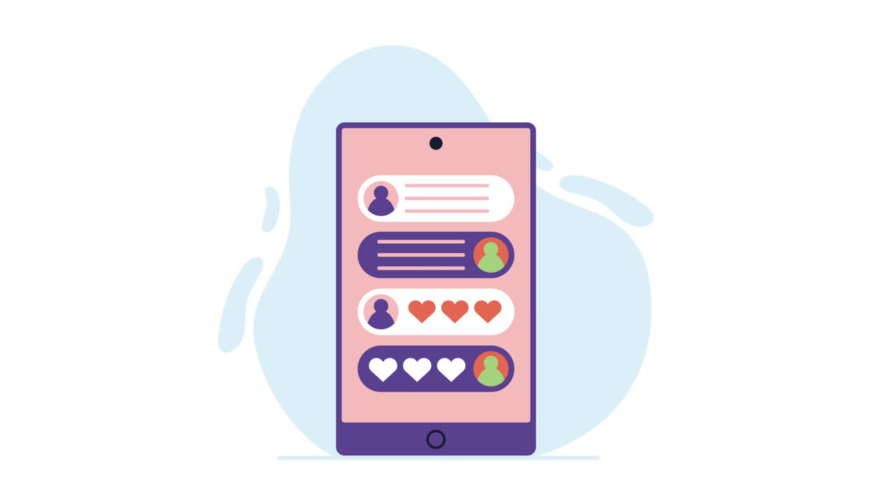 소셜 미디어 앱 애니메이션을 가진 스마트폰