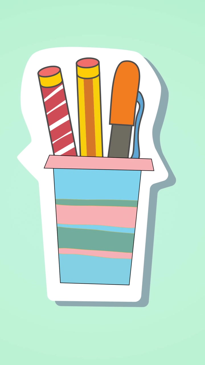 Animation of school items icons moving on green background