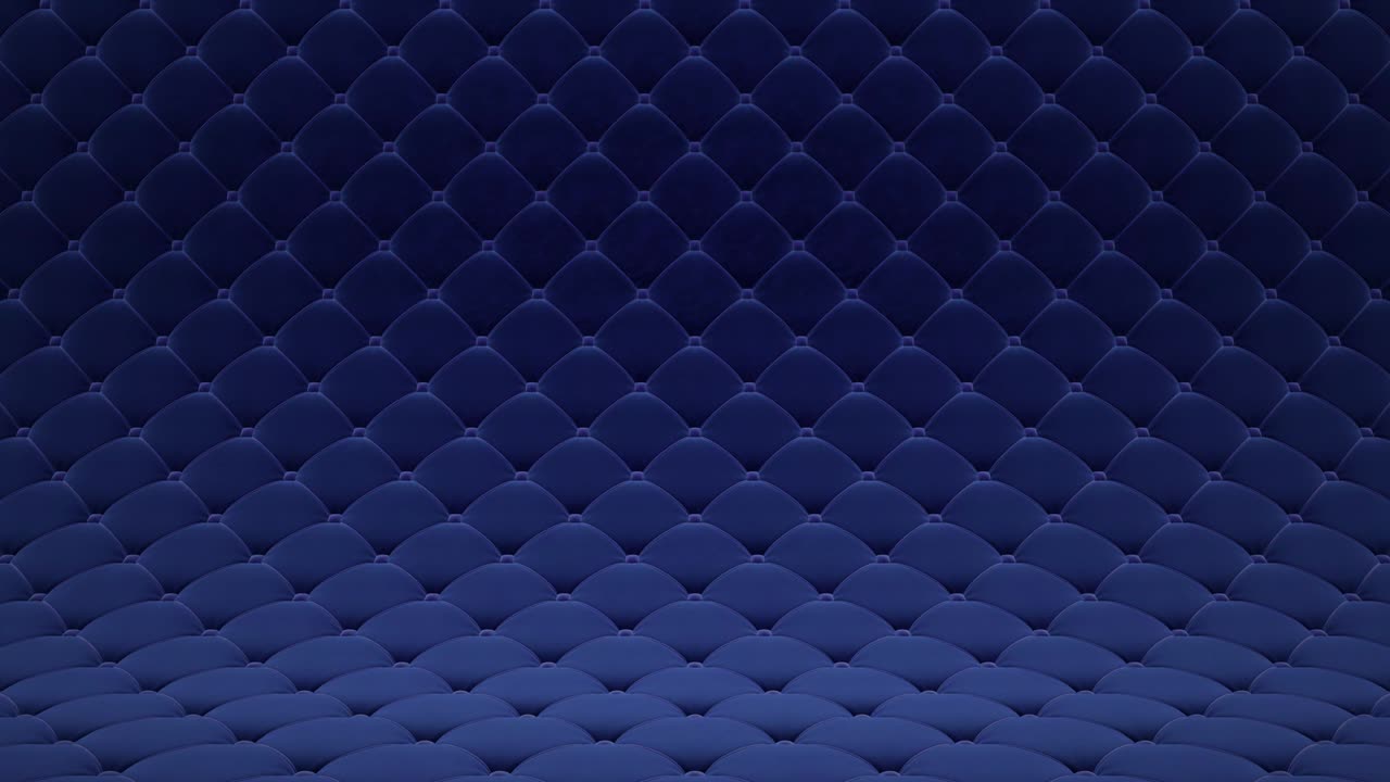 Animazione 3D in movimento di una superficie in velluto trapuntato blu con cinghie in pelle blu. Animazione realistica di alta qualità. Video in loop.
