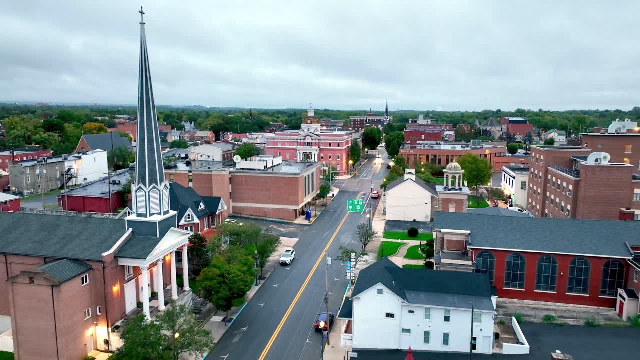 aerial slow push past church in martinsburg west virginia