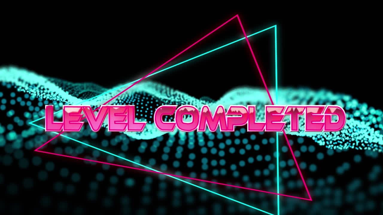 기하학적 움직이는 모양과 파도를 통해 완성된 레벨의 애니메이션