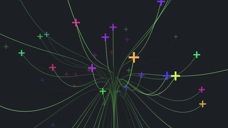 Geometric network of colorful lines and crosses forms intricate system