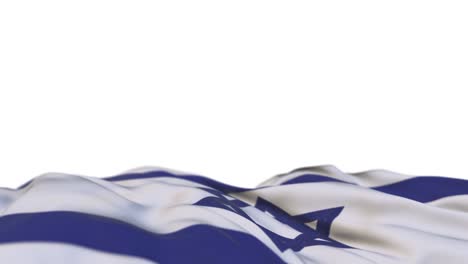 israel fabric flag waving on the wind loop. israeli embroidery stitched cloth banner swaying on the breeze. half-filled white background. place for text. 20 seconds loop.