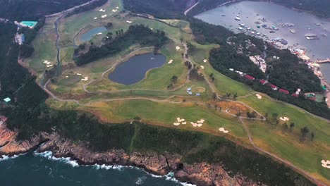 clearwater bay in hong kong with panorama over coastline, aerial