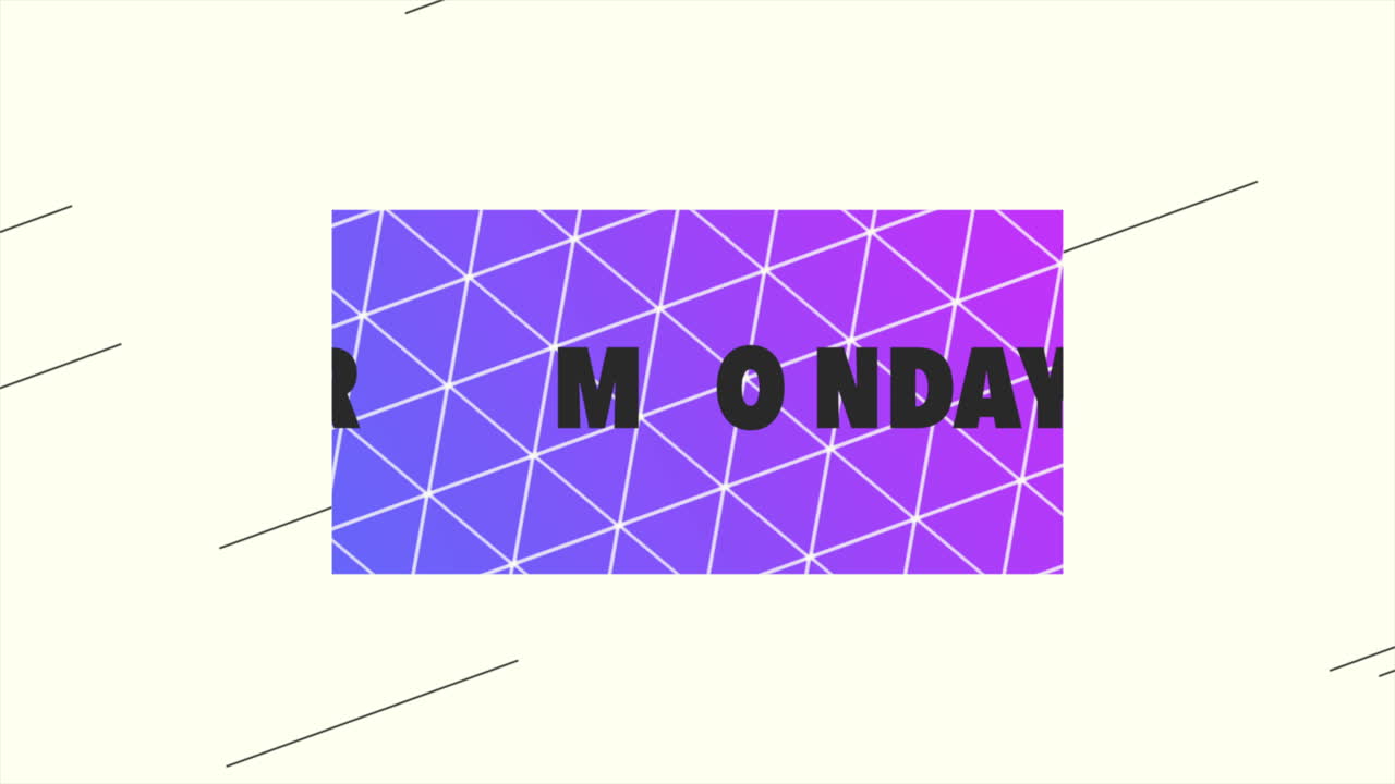 lunes cibernético con triángulos púrpura y líneas en gradiente blanco