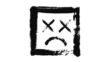 abstract animation of black sad emoticon painted inside of rectangle on a white piece of paper. animation. minimalistic black and white animation of brush strokes on a white background