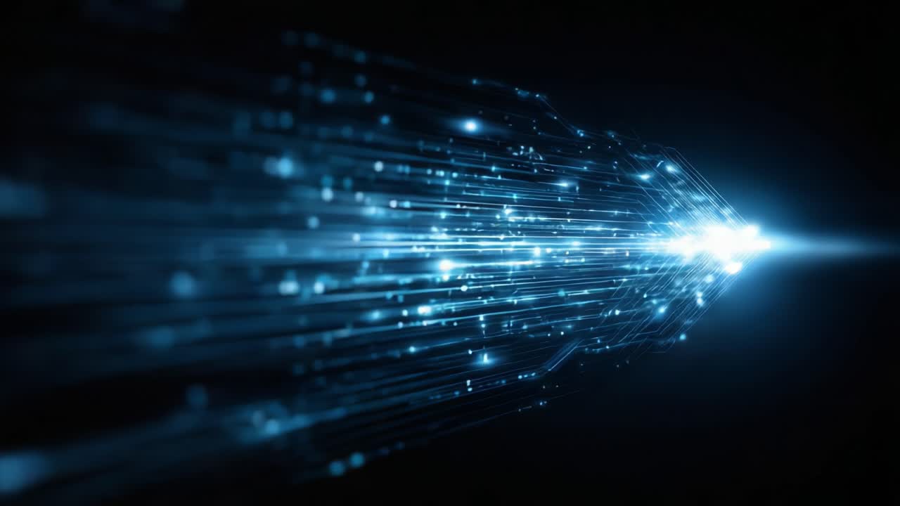 Dynamic Flow of Light: An Abstract Visual Exploration of Energetic Particles Accelerating Toward a Radiant Point of Convergence in a Dark Space