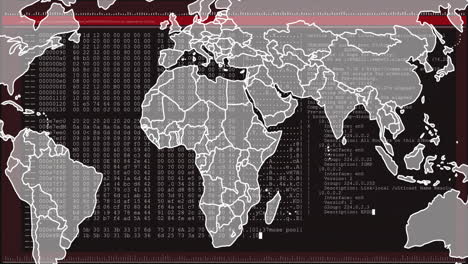 animation of world map with binary code overlay, europe highlighted in red