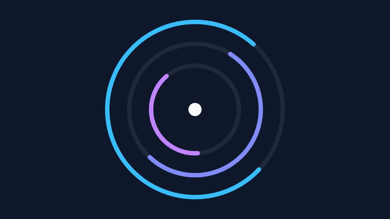3D render of executive dashboard with rotating circular rings on dark background creating data analytics animation designed for business visuals, metrics tracking and video overlays