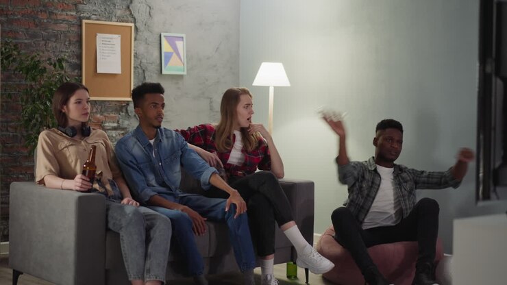 Drunk guy throws bottle into TV angry friends get shocked