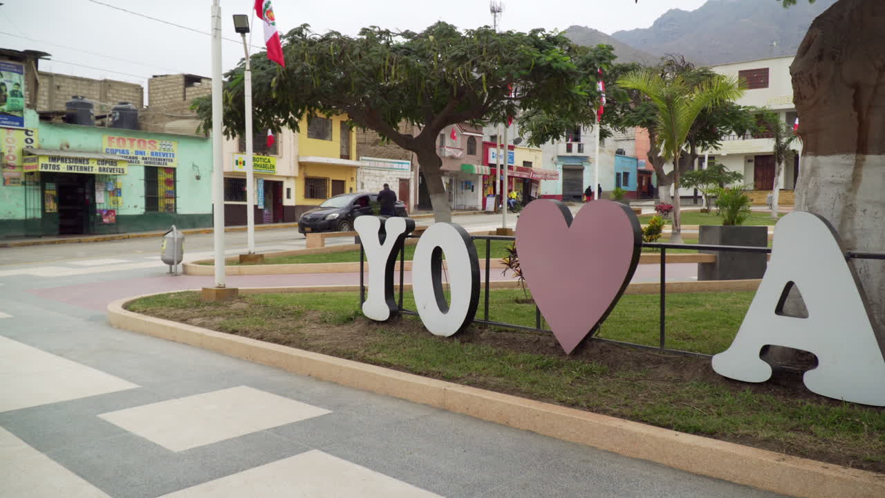 "I Love Ascope" inscription in a city park, near Main Square, Ascope, La Libertad, Peru